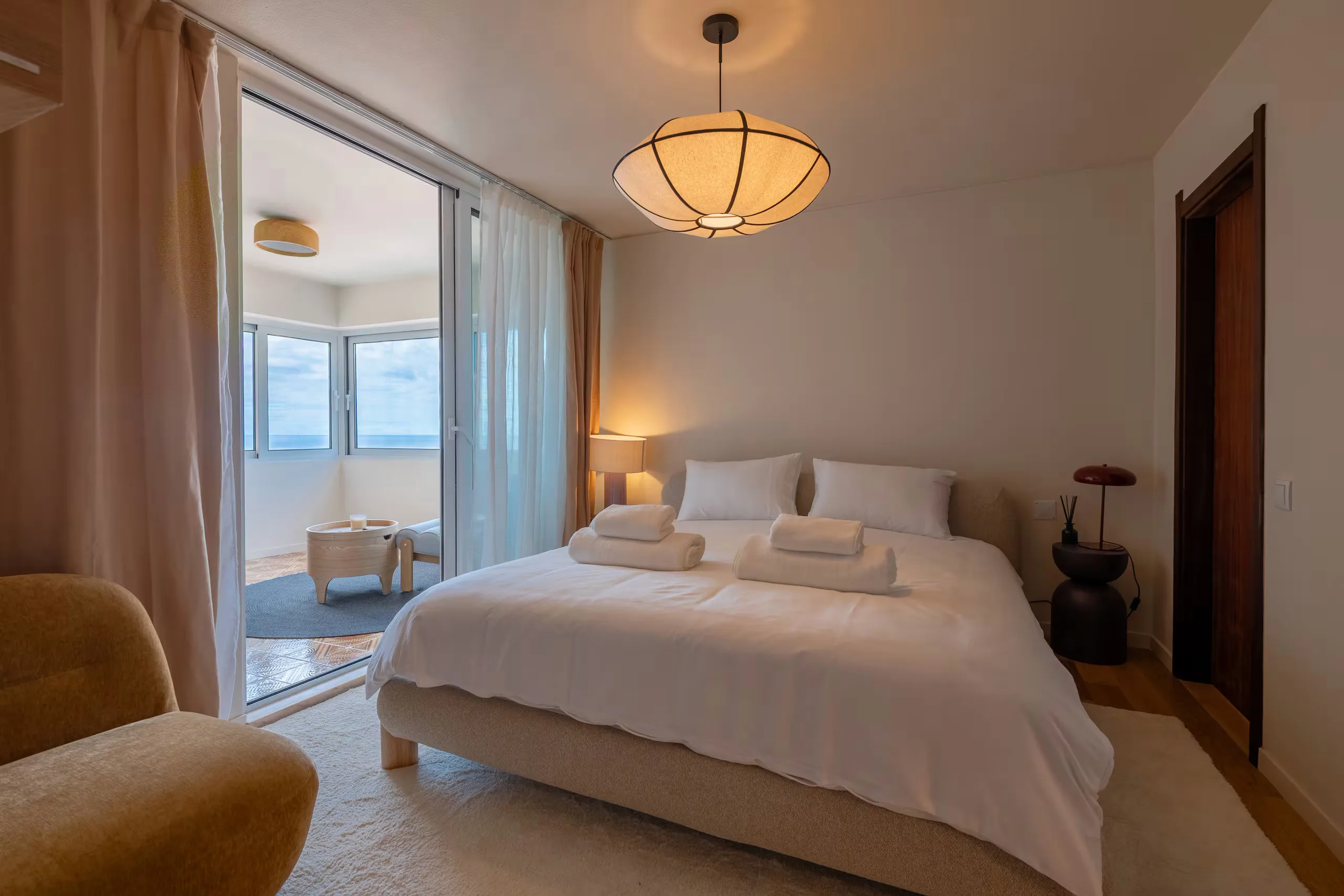 The same bedroom, dressed and ready for guests