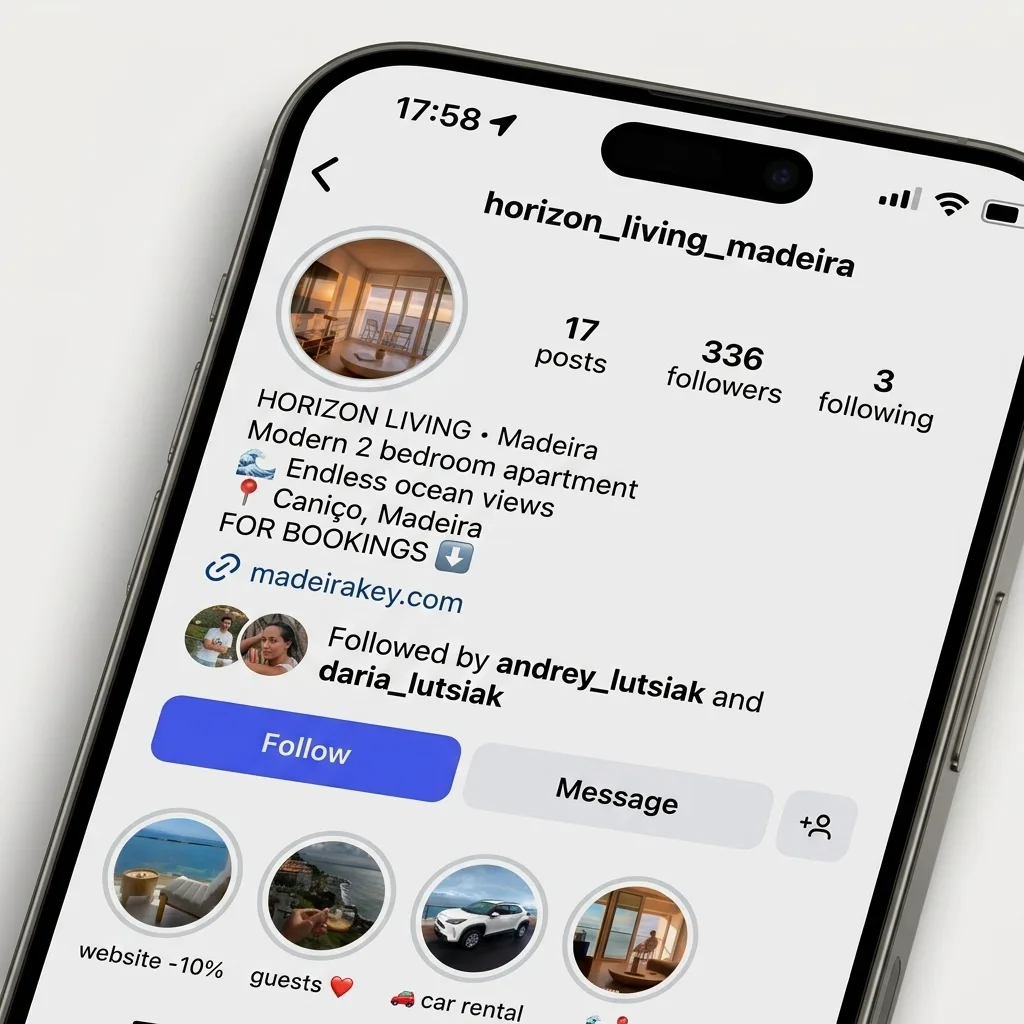 Horizon Living's Instagram profile on a phone